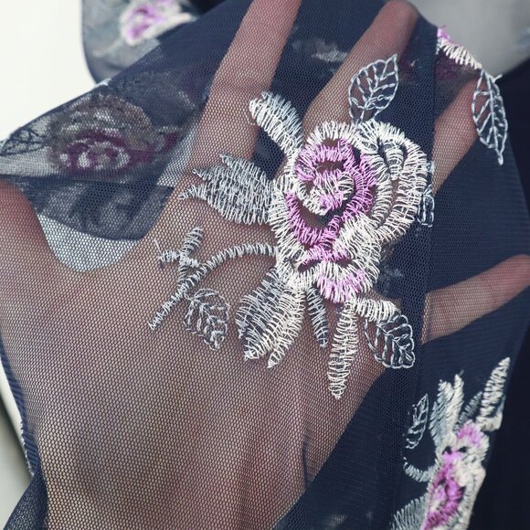 Chenault Sheer Embroidered Top Womens XL Navy Feminine Boho Grannycore Bloomcore - Picture 7 of 16